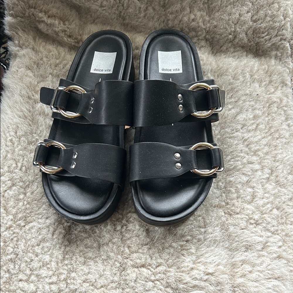 Dolce Vita Black Buckle Slides